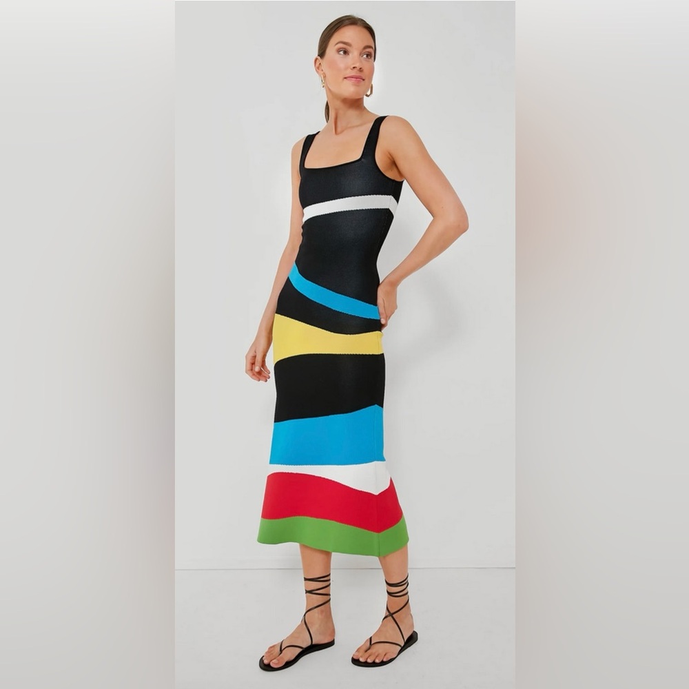 STAUD Striped Midi Dress